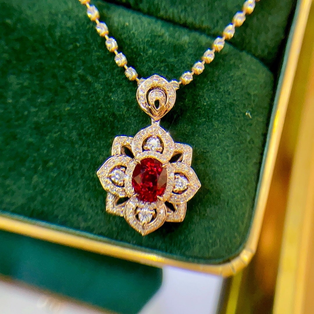 14K GOLD 1.47 CTW NATURAL RUBY & DIAMOND PENDANT (1 of 6)