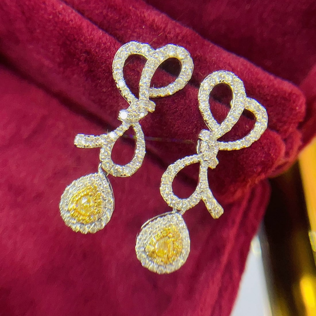14K GOLD 1.30 CTW NATURAL YELLOW DIAMOND & DIAMOND EARRINGS (1 of 7)