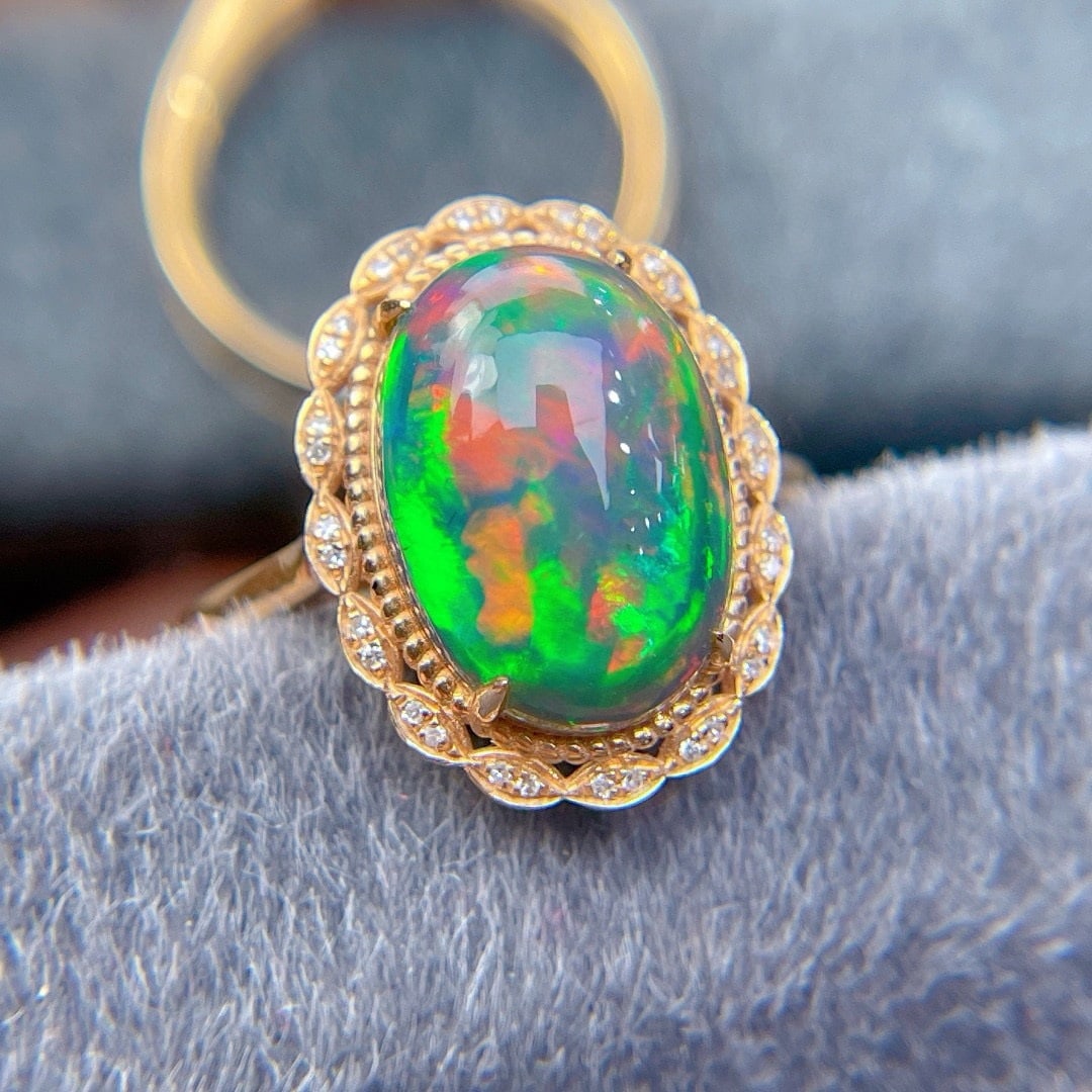 14K GOLD 4.35 CT NATURAL OPAL & DIAMOND RING (1 of 6)