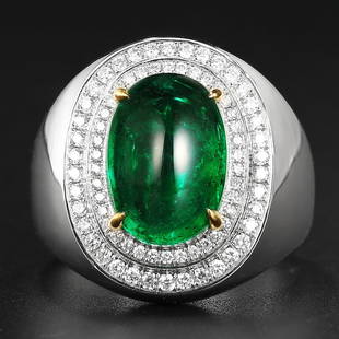 14K GOLD 7.90 CTW VIVID GREEN NATURAL EMERALD & DIAMOND RING: Ref:230709004Gold Content:14K GoldRing Size:9.5USMain Gemstone:EmeraldNumber of stones:1Shape:OvalCarat Weight:7.33ct Color:Vivid GreenTreatment:NaturalCut Grade:GAdjacent Gemstone 2 :