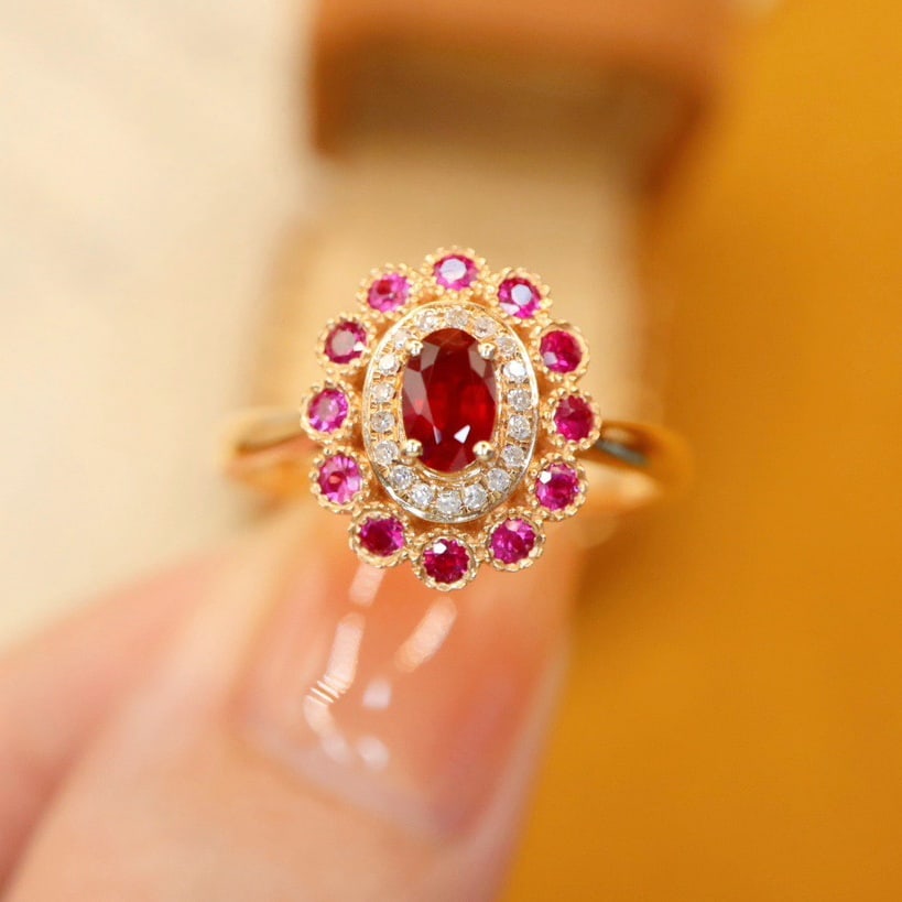 14K GOLD 0.40 CTW VIVID RED NATURAL RUBY & DIAMOND RING (1 of 6)