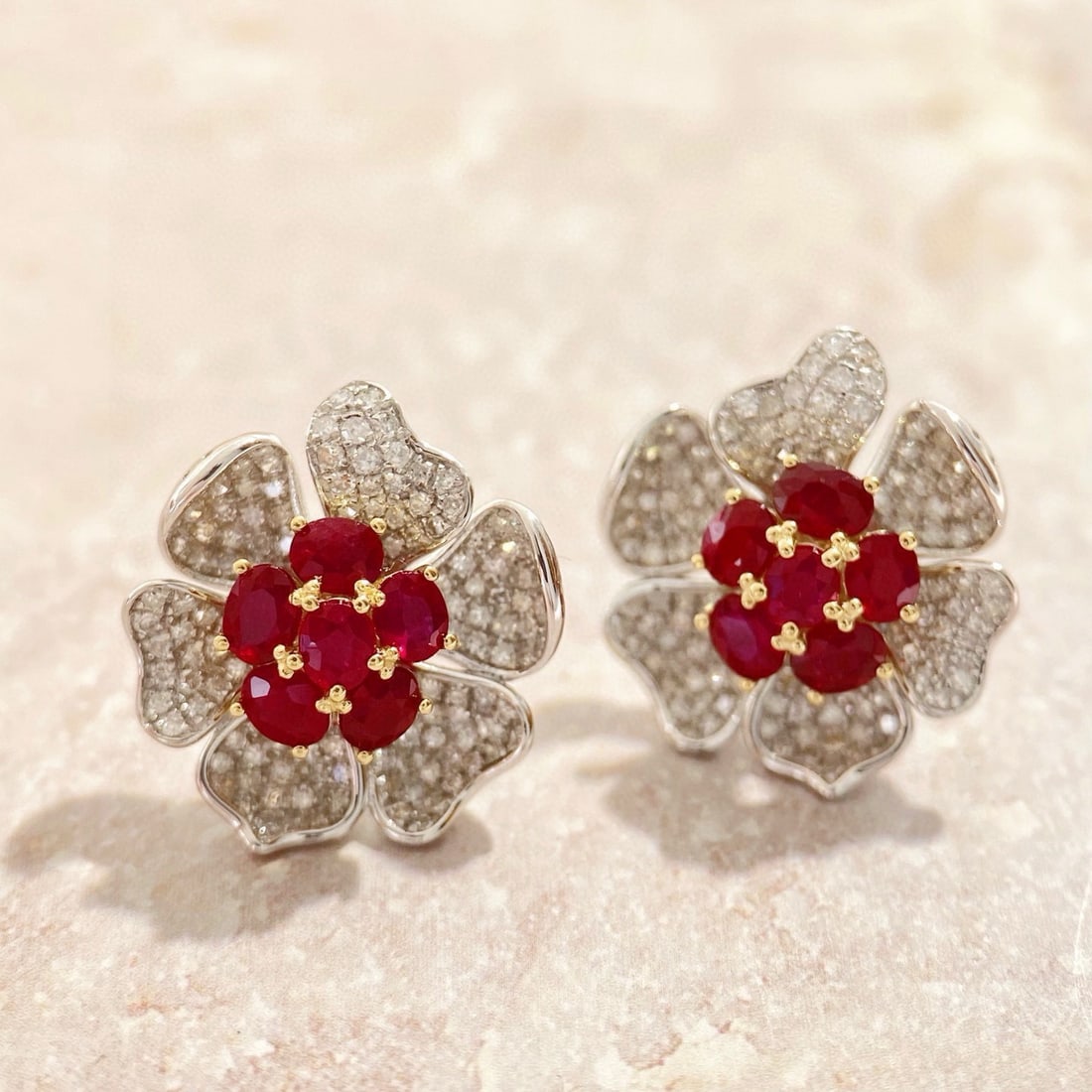 14K GOLD 1.85 CTW NATURAL RUBY & DIAMOND EARRINGS (1 of 6)