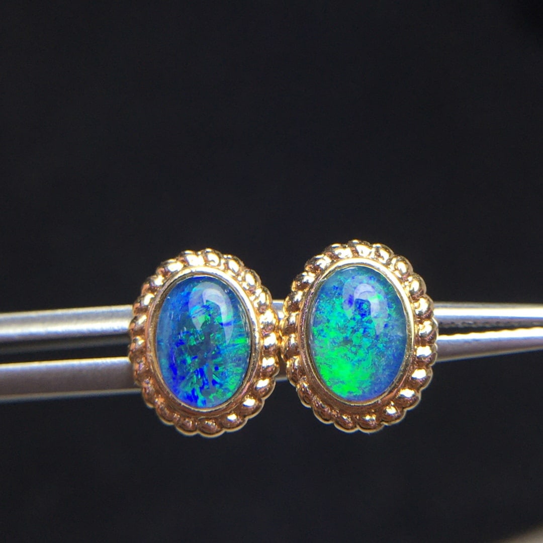 14K GOLD 1.35 CT NATURAL OPAL EARRINGS (1 of 8)