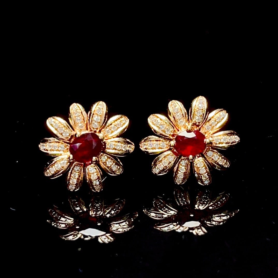 14K GOLD 0.70 CT VIVID RED NATURAL RUBY & DIAMOND EARRINGS (1 of 4)
