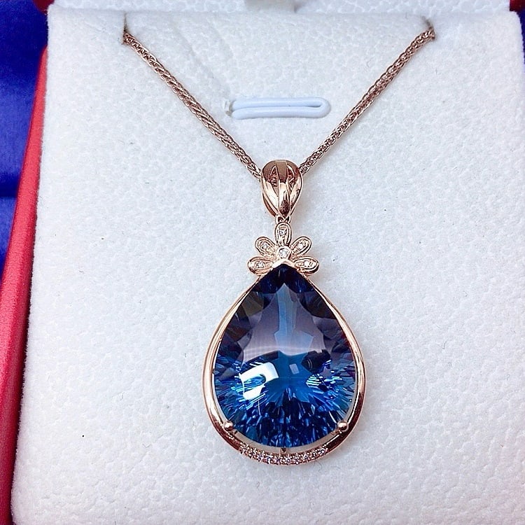 14K GOLD 17.65 CT NATURAL TOPAZ & DIAMOND PENDANT (1 of 7)