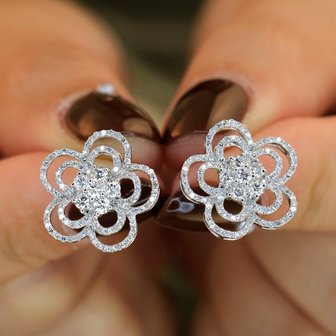 14K GOLD 1.2 CT NATURAL H DIAMOND EARRINGS (1 of 9)