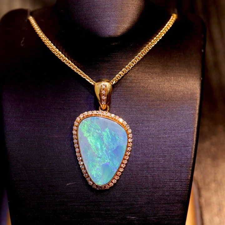 14K GOLD 4.07 CT NATURAL OPAL & DIAMOND PENDANT (1 of 6)
