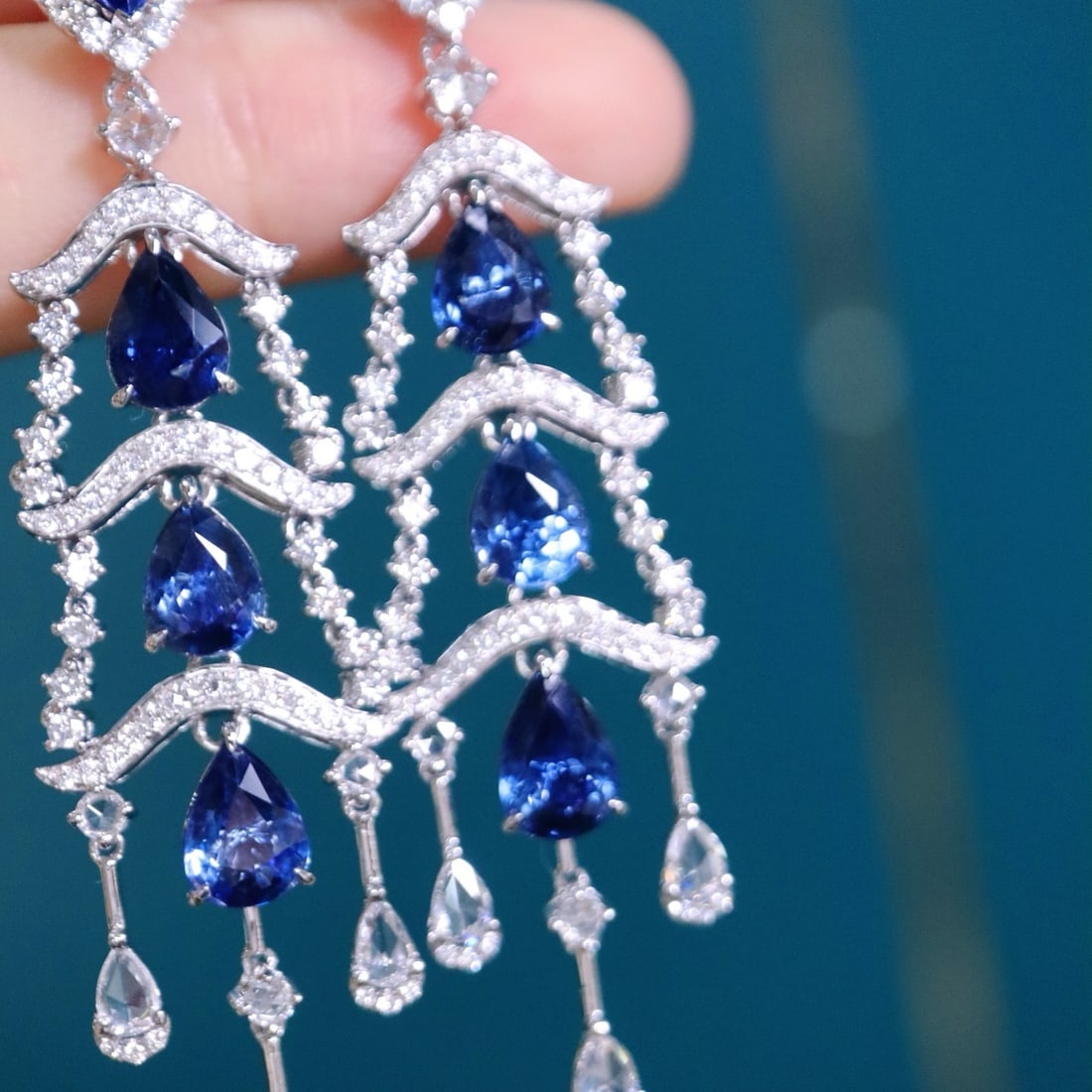 14K GOLD 10.17 CTW VIVID BLUE NATURAL SAPPHIRE & DIAMOND EARRINGS (1 of 6)