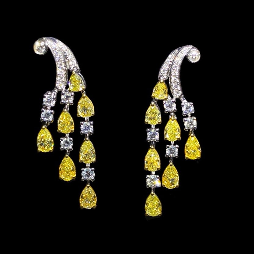 14K GOLD 2.53 CTW NATURAL YELLOW DIAMOND & DIAMOND EARRINGS (1 of 4)