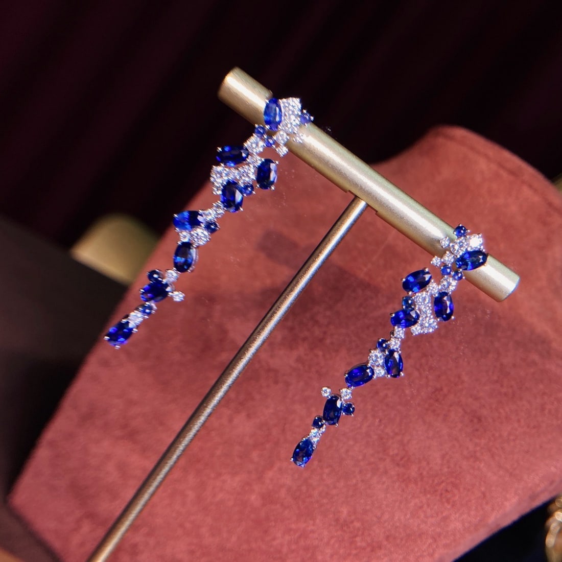 14K GOLD 7.43 CTW NATURAL SAPPHIRE & DIAMOND EARRINGS (1 of 5)