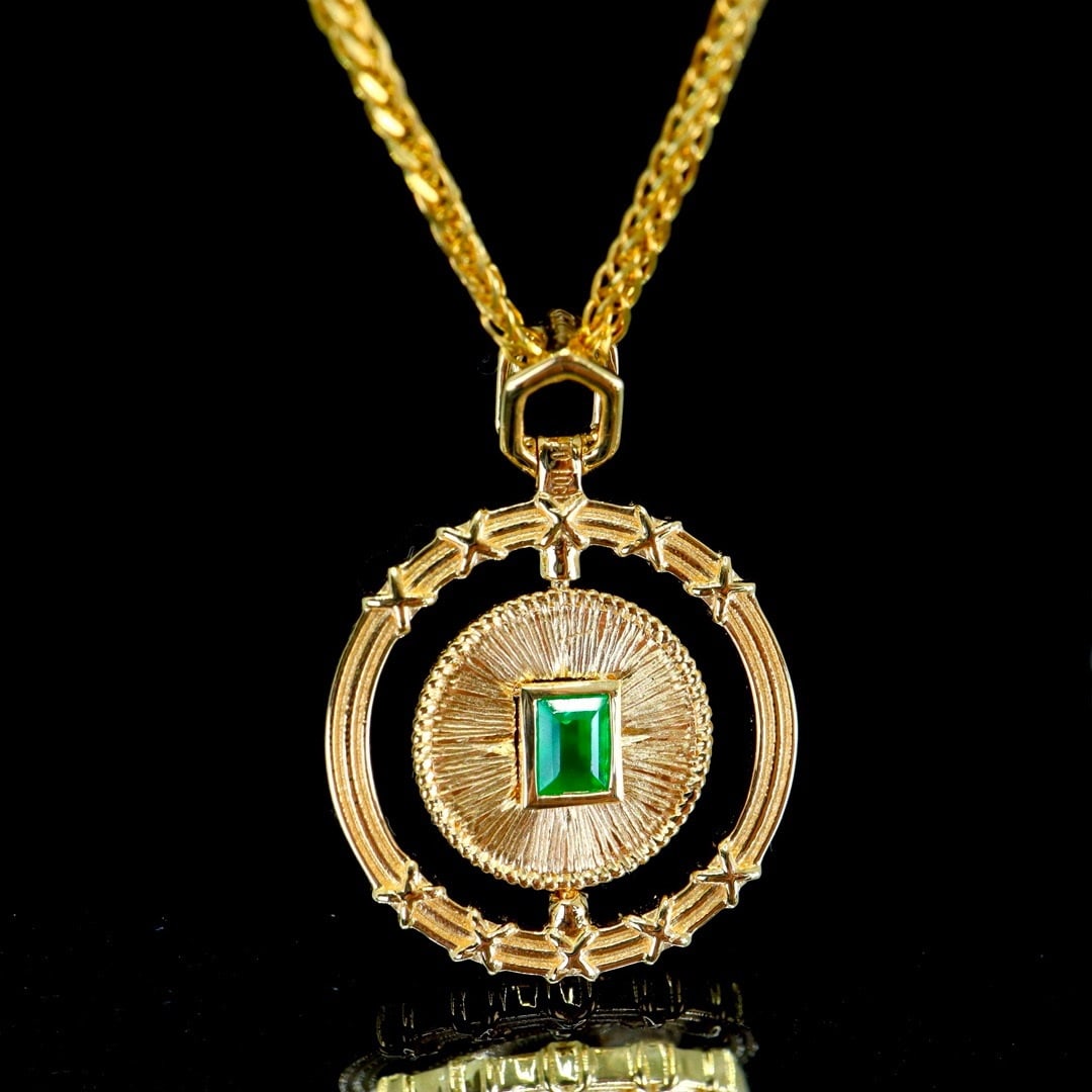 14K GOLD 0.10 CT VIVID GREEN NATURAL EMERALD PENDANT (1 of 4)