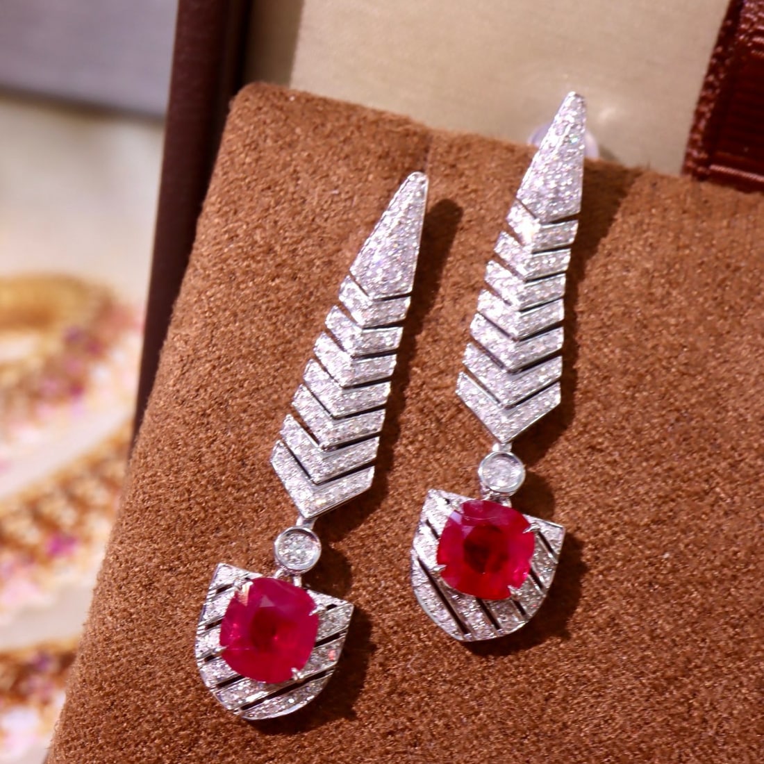 14K GOLD 2.72 CTW VIVID RED NATURAL RUBY & DIAMOND EARRINGS (1 of 7)