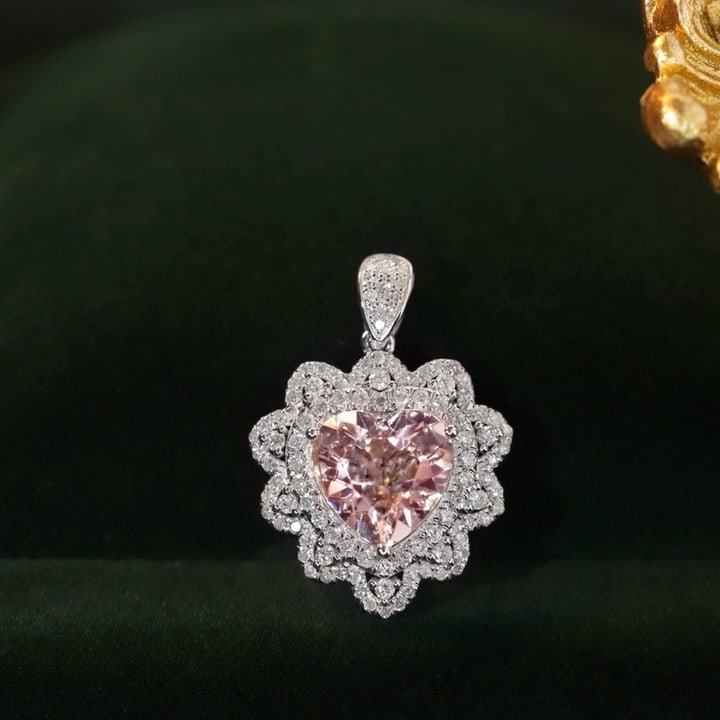 14K GOLD 2.35 CTW NATURAL MORGANITE & DIAMOND PENDANT (1 of 9)