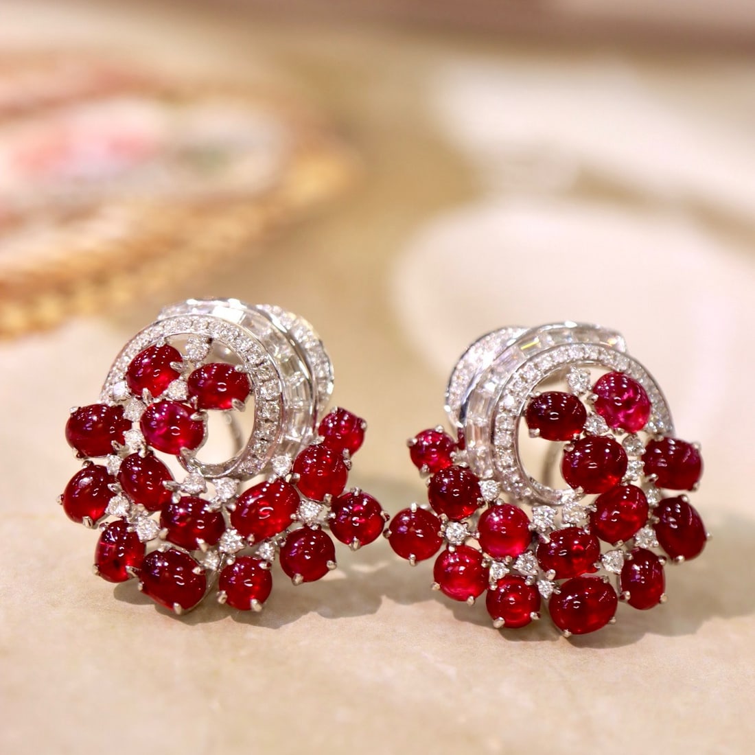 14K GOLD 7.71 CTW NATURAL RUBY & DIAMOND EARRINGS (1 of 7)