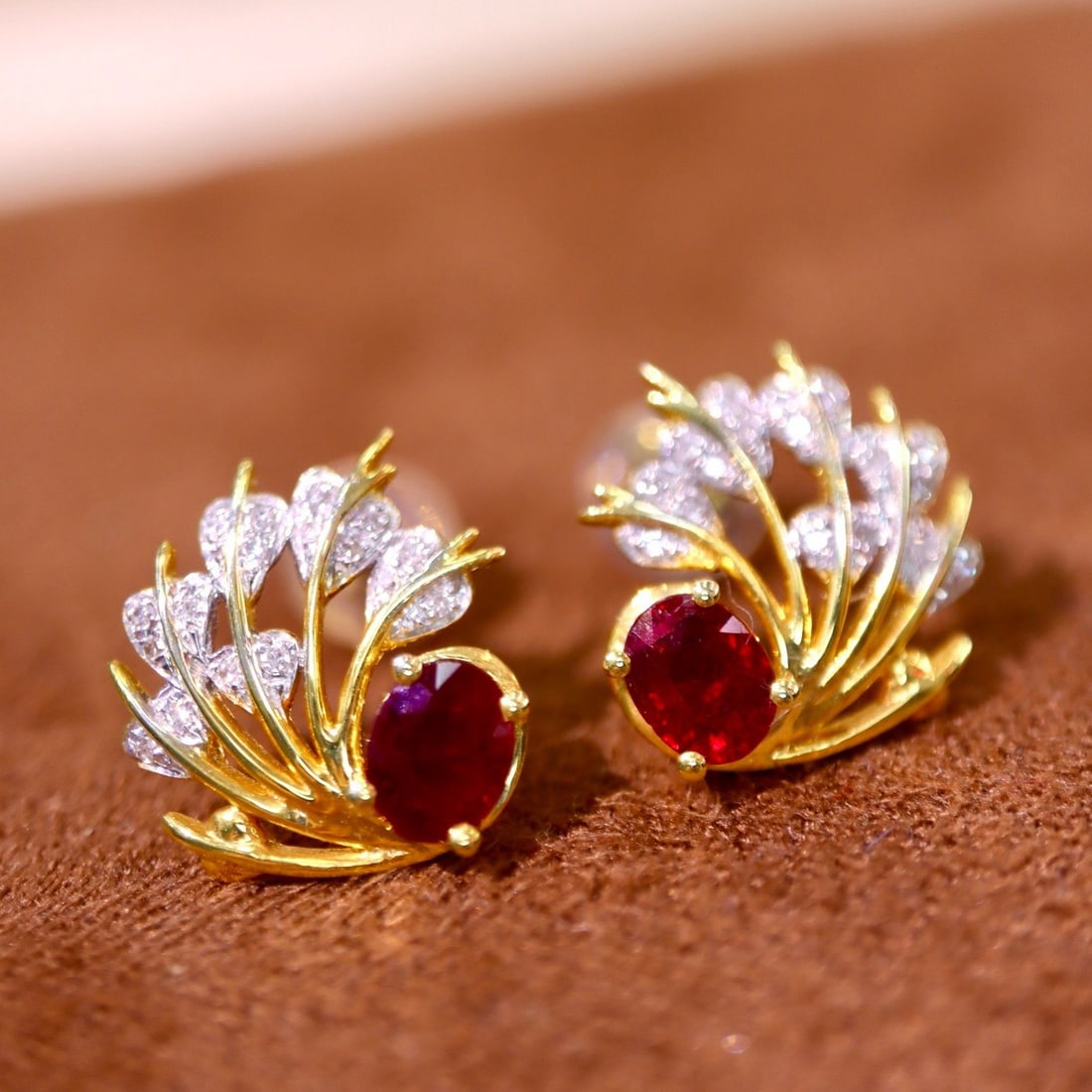 14K GOLD 0.70 CTW NATURAL RUBY & DIAMOND EARRINGS (1 of 6)