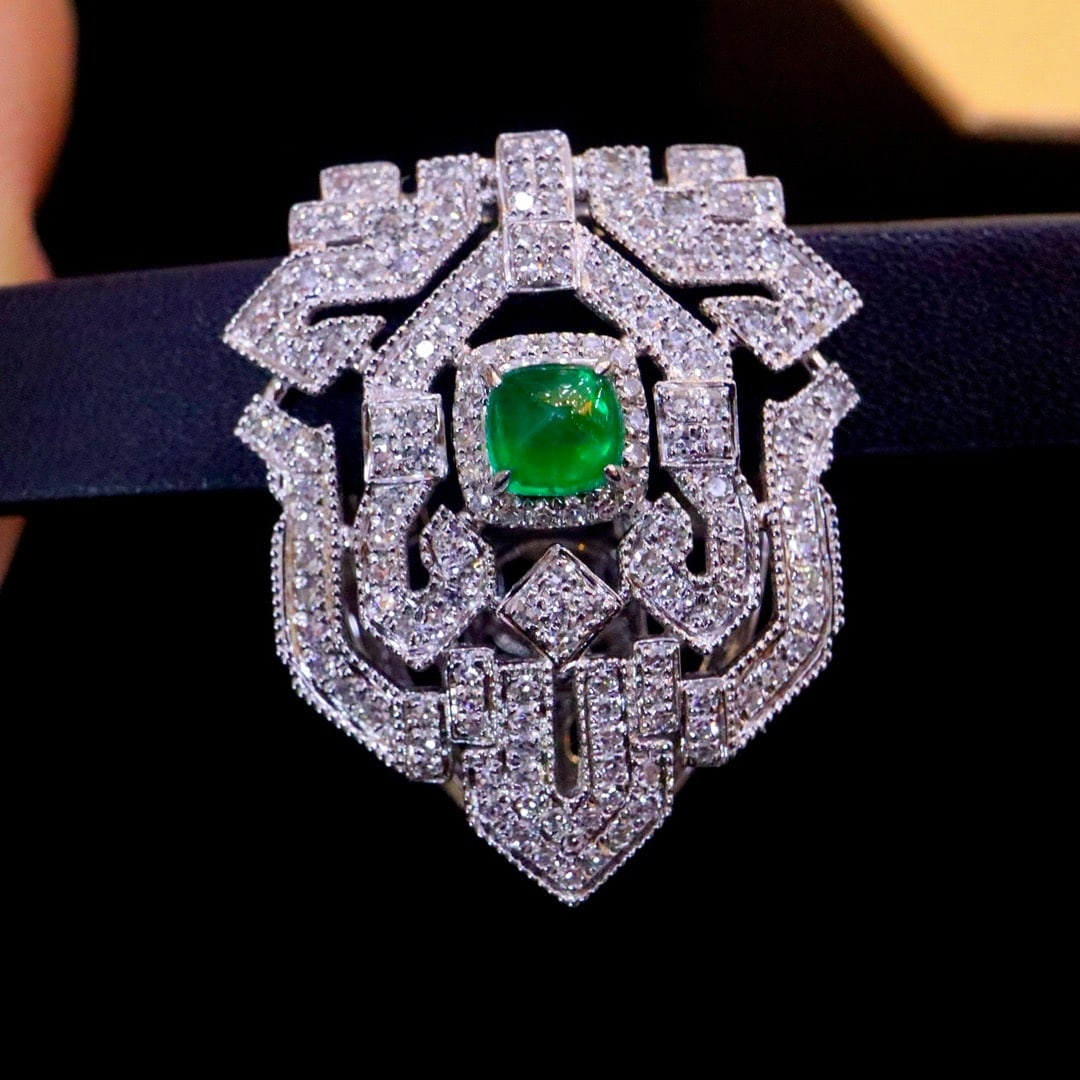 14K GOLD 0.83 CTW NATURAL EMERALD & DIAMOND BROOCH/ CUFFLINK (1 of 9)
