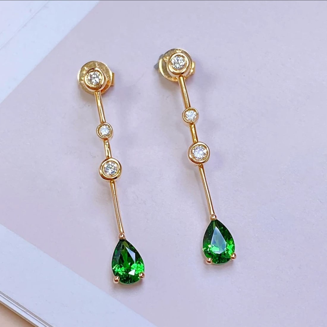 14K GOLD 0.98 CTW NATURAL TSAVORITE & DIAMOND EARRINGS (1 of 3)
