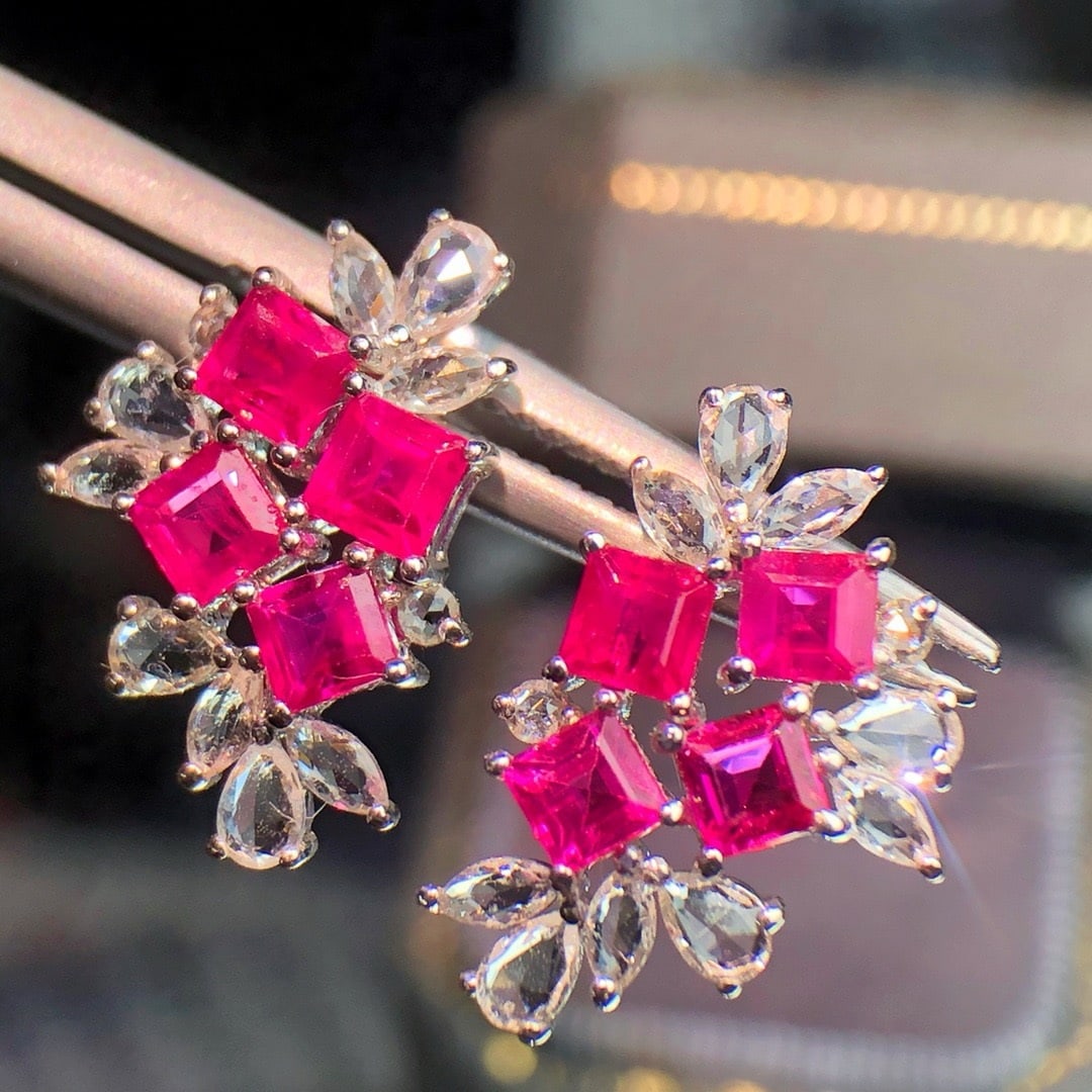 14K GOLD 1.85 CT NATURAL RUBY & DIAMOND EARRINGS (1 of 5)