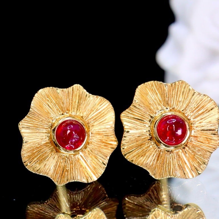 14K GOLD 0.22 CT NATURAL RUBY EARRINGS (1 of 6)