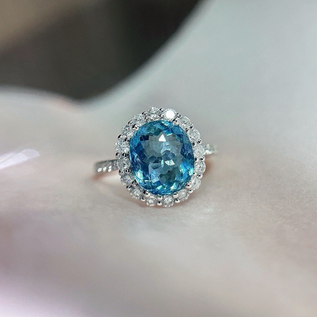14K WHITE GOLD 2.8 CT NATURAL AQUAMARINE & DIAMOND RING (1 of 7)