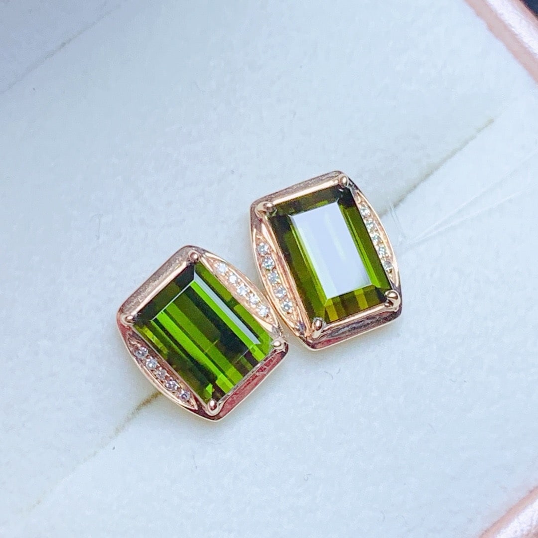 14K GOLD 3.55 CT NATURAL TOURMALINE & DIAMOND EARRINGS (1 of 7)