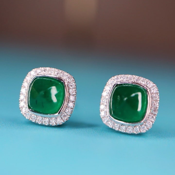 14K GOLD 1.98 CTW VIVID GREEN NATURAL EMERALD & DIAMOND EARRINGS (1 of 7)
