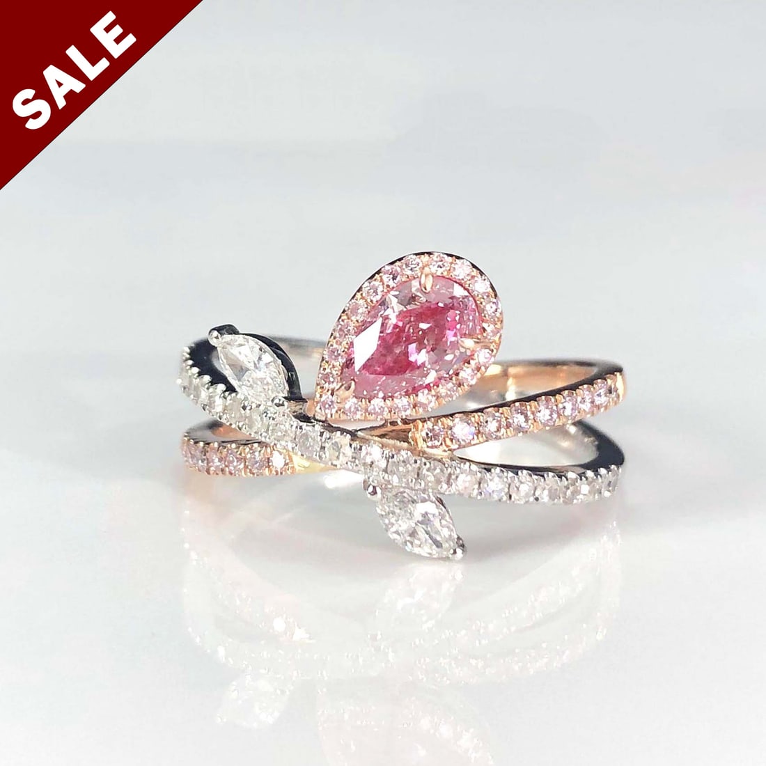 14K GOLD 1.21 CTW NATURAL PINK DIAMOND & DIAMOND & ART DECO RING (1 of 6)