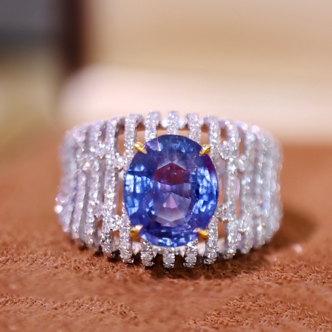 14K WHITE GOLD 3.84 CTW NATURAL SAPPHIRE & DIAMOND RING (1 of 6)