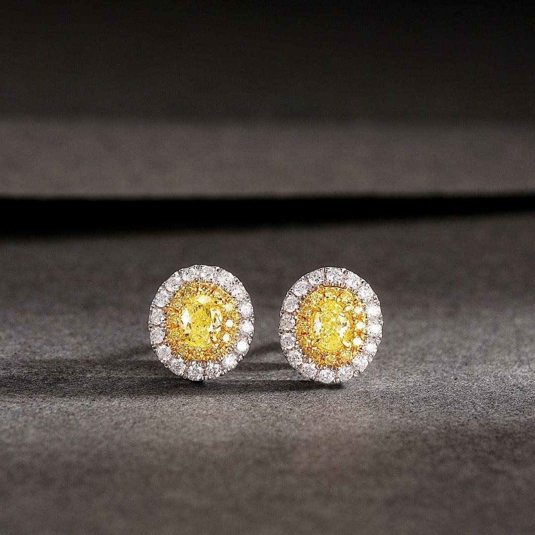 14K GOLD 0.72 CTW NATURAL YELLOW DIAMOND & DIAMOND EARRINGS (1 of 5)