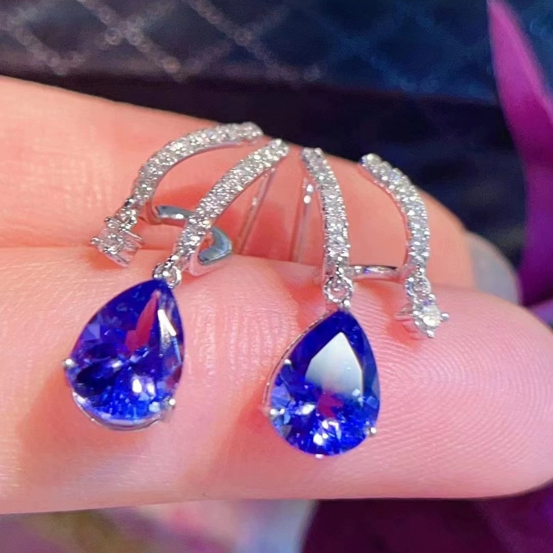 14K GOLD 2.20 CT NATURAL SAPPHIRE & DIAMOND EARRINGS (1 of 6)