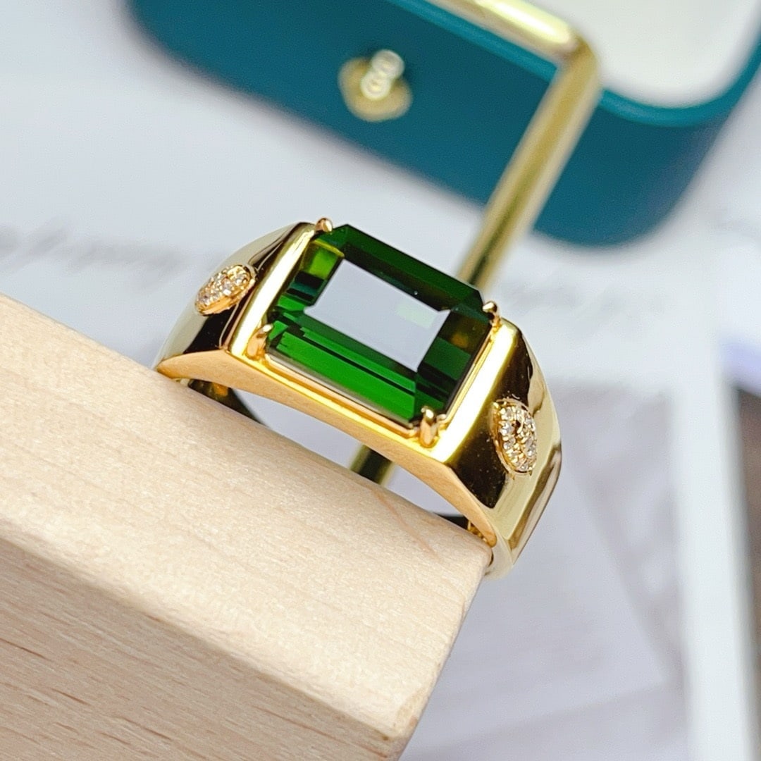 14K GOLD 4.65 CT NATURAL TOURMALINE & DIAMOND & MEN’S RING (1 of 7)