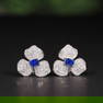 14K GOLD 1.26 CTW NATURAL SAPPHIRE & DIAMOND & FLOWERS EARRINGS