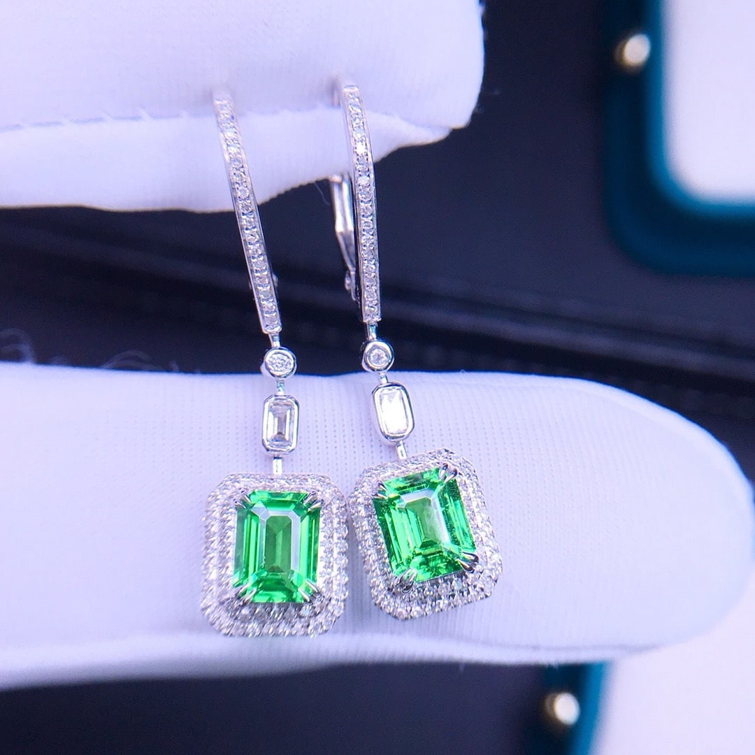 14K GOLD 2.5 CT NATURAL TSAVORITE & DIAMOND EARRINGS (1 of 7)