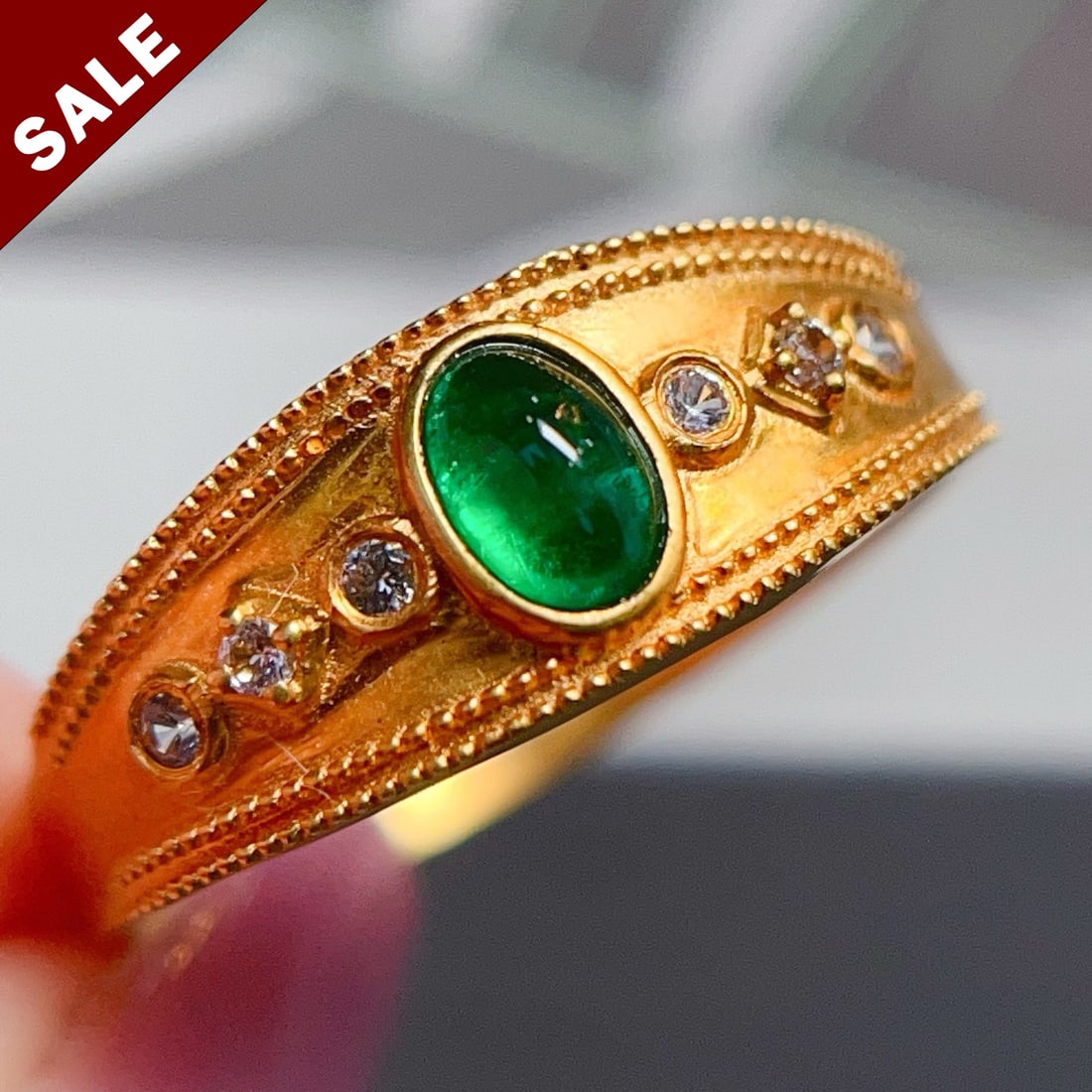 14K ROSE GOLD 0.5 CT NATURAL EMERALD & SAPPHIRE RING (1 of 6)