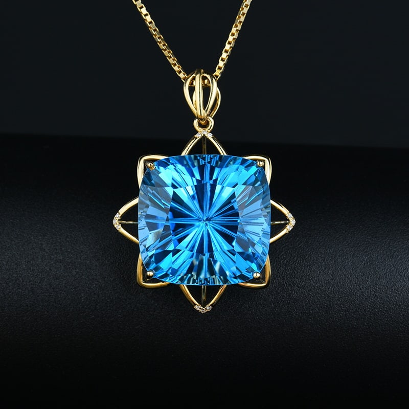 14K GOLD 21.26 CT NATURAL TOPAZ & DIAMOND PENDANT (1 of 5)