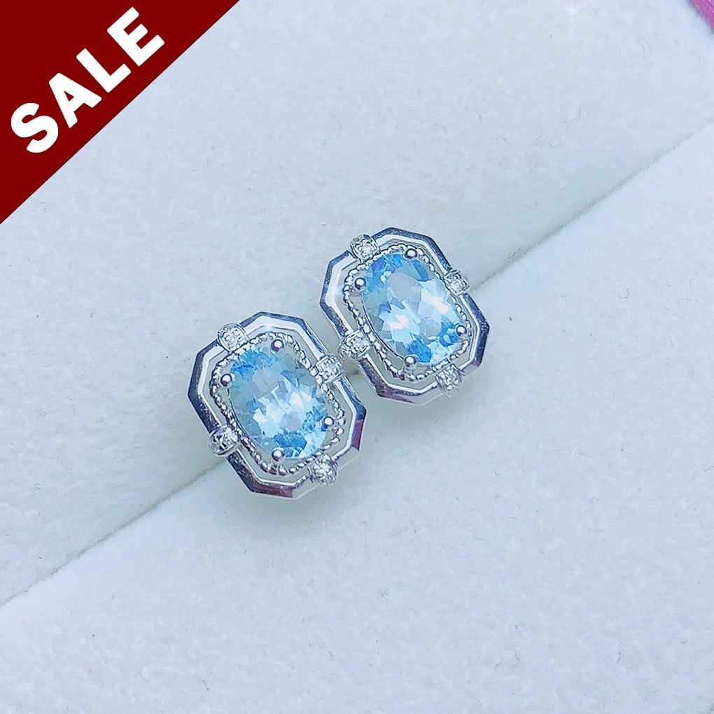 14K WHITE GOLD 1.25 CT NATURAL AQUAMARINE & DIAMOND EARRINGS (1 of 5)