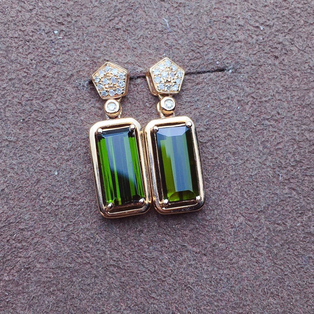 14K GOLD 2.37 CT NATURAL TOURMALINE & DIAMOND EARRINGS (1 of 5)