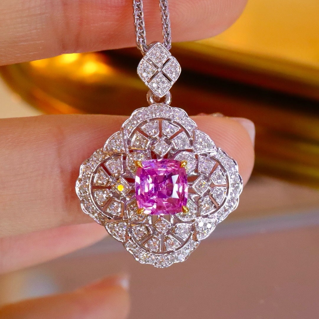 14K GOLD 1.64 CTW NATURAL PADPARADSCHA SAPPHIRE & DIAMOND PENDANT (1 of 6)