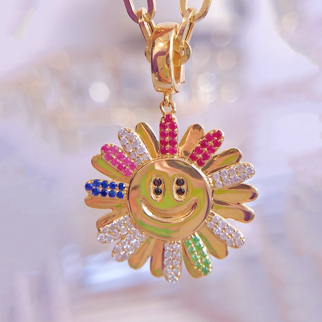 14K GOLD 0.33 CTW NATURAL RUBY & SAPPHIRE & DIAMOND PENDANT (1 of 6)