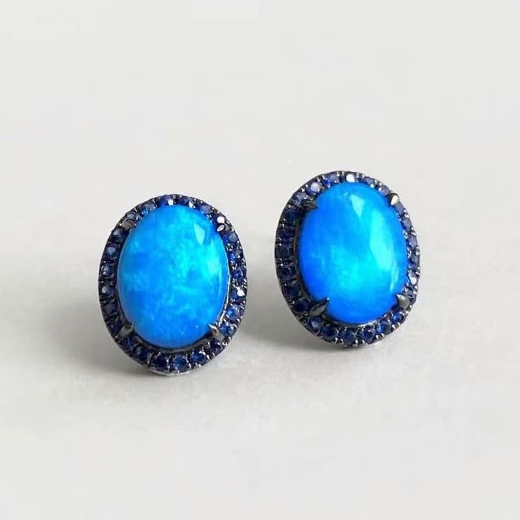 14K GOLD 2.5 CTW NATURAL OPAL & SAPPHIRE EARRINGS (1 of 7)
