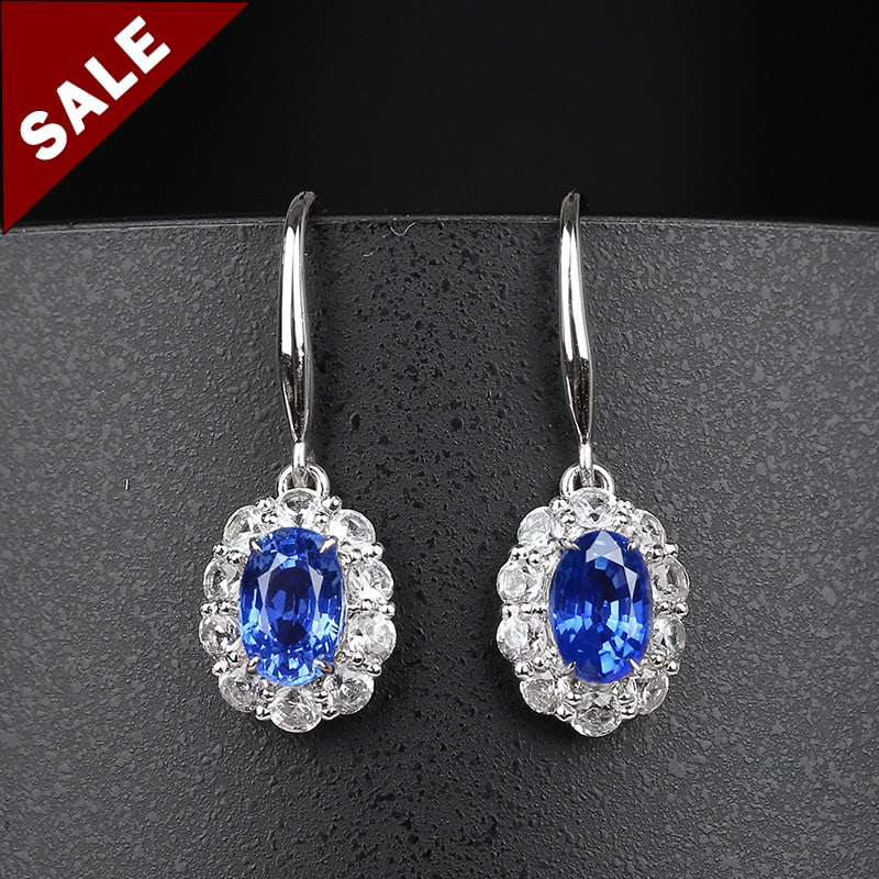 14K GOLD 2.30 CTW NATURAL SAPPHIRE & SAPPHIRE EARRINGS (1 of 6)