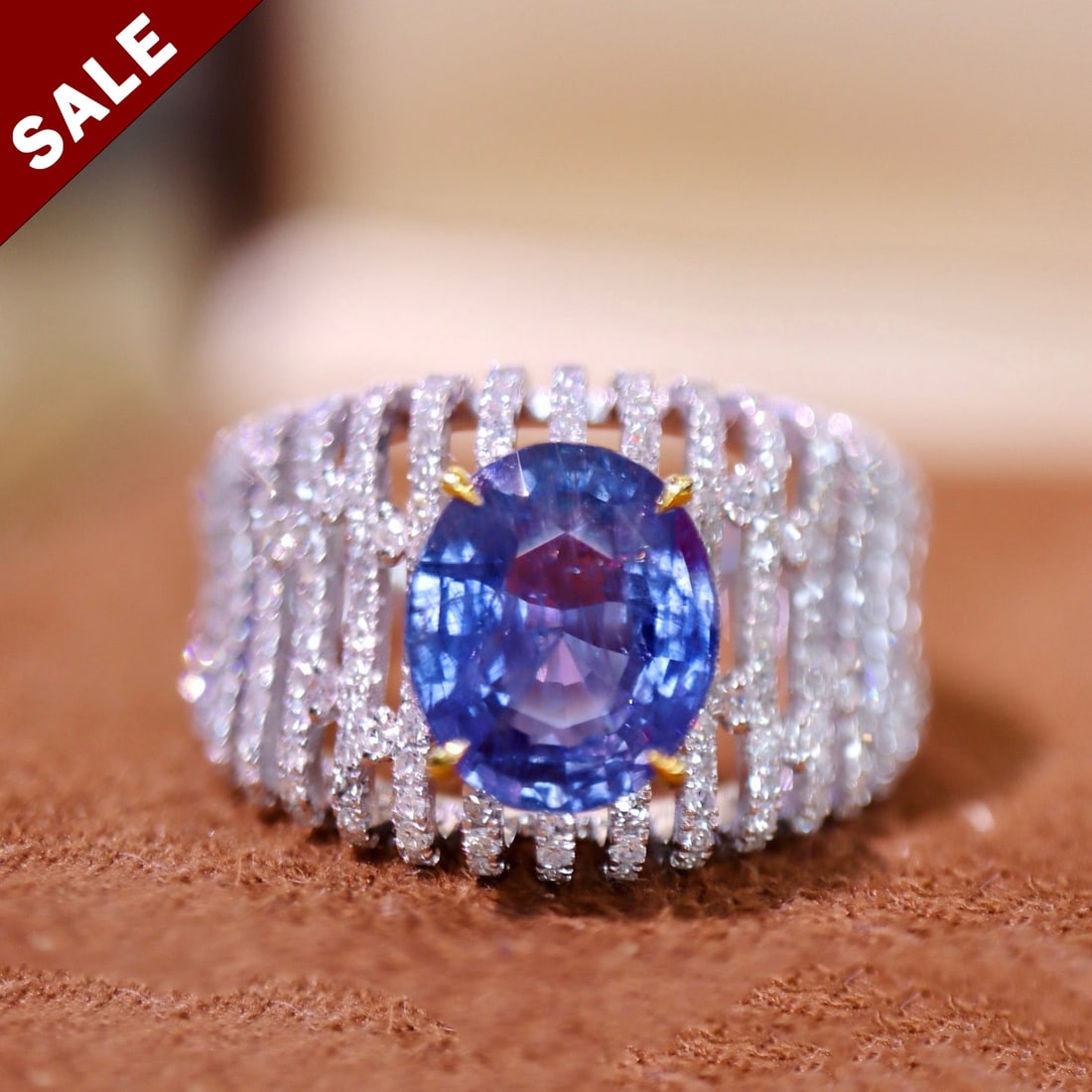 14K WHITE GOLD 3.84 CTW NATURAL SAPPHIRE & DIAMOND RING (1 of 5)