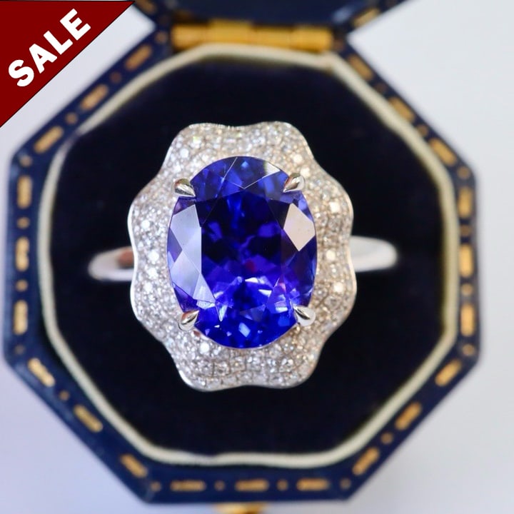 14K GOLD 3.42 CTW NATURAL TANZANITE & DIAMOND & SOLITAIRE RING (1 of 5)