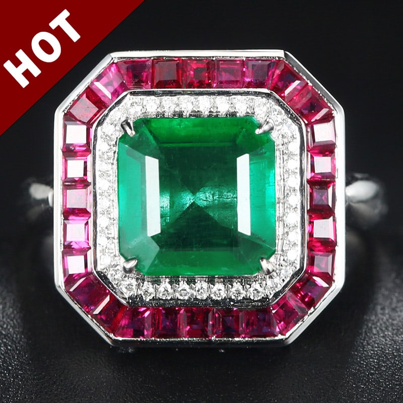 14K GOLD 3.7 CTW NATURAL EMERALD & RUBY RING (1 of 4)