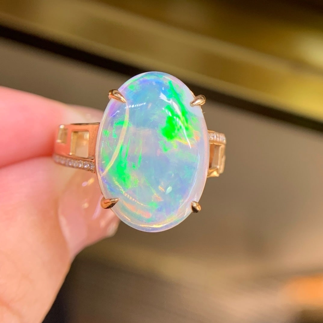 14K GOLD 7.13 CT NATURAL OPAL & DIAMOND RING (1 of 6)