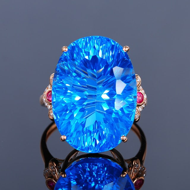 14K GOLD 26.90 CTW NATURAL TOPAZ & DIAMOND RING (1 of 7)