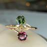 14K GOLD 1.22 CTW NATURAL TOURMALINE & DIAMOND & TOI ET MOI RING