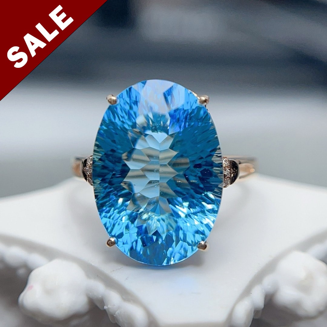 14K GOLD 10.40 CT NATURAL TOPAZ & DIAMOND RING (1 of 7)