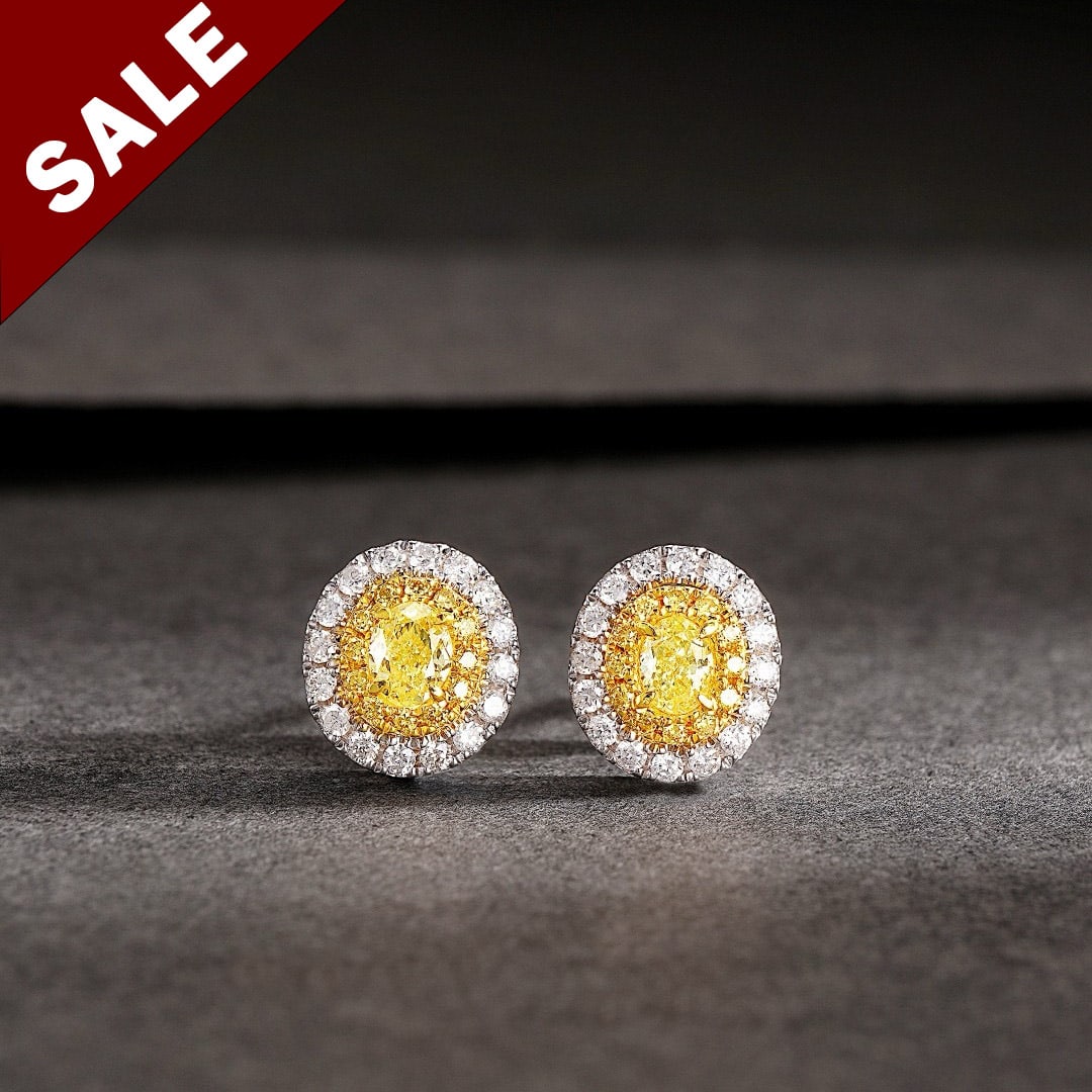 14K GOLD 0.72 CTW NATURAL YELLOW DIAMOND & DIAMOND EARRINGS (1 of 5)