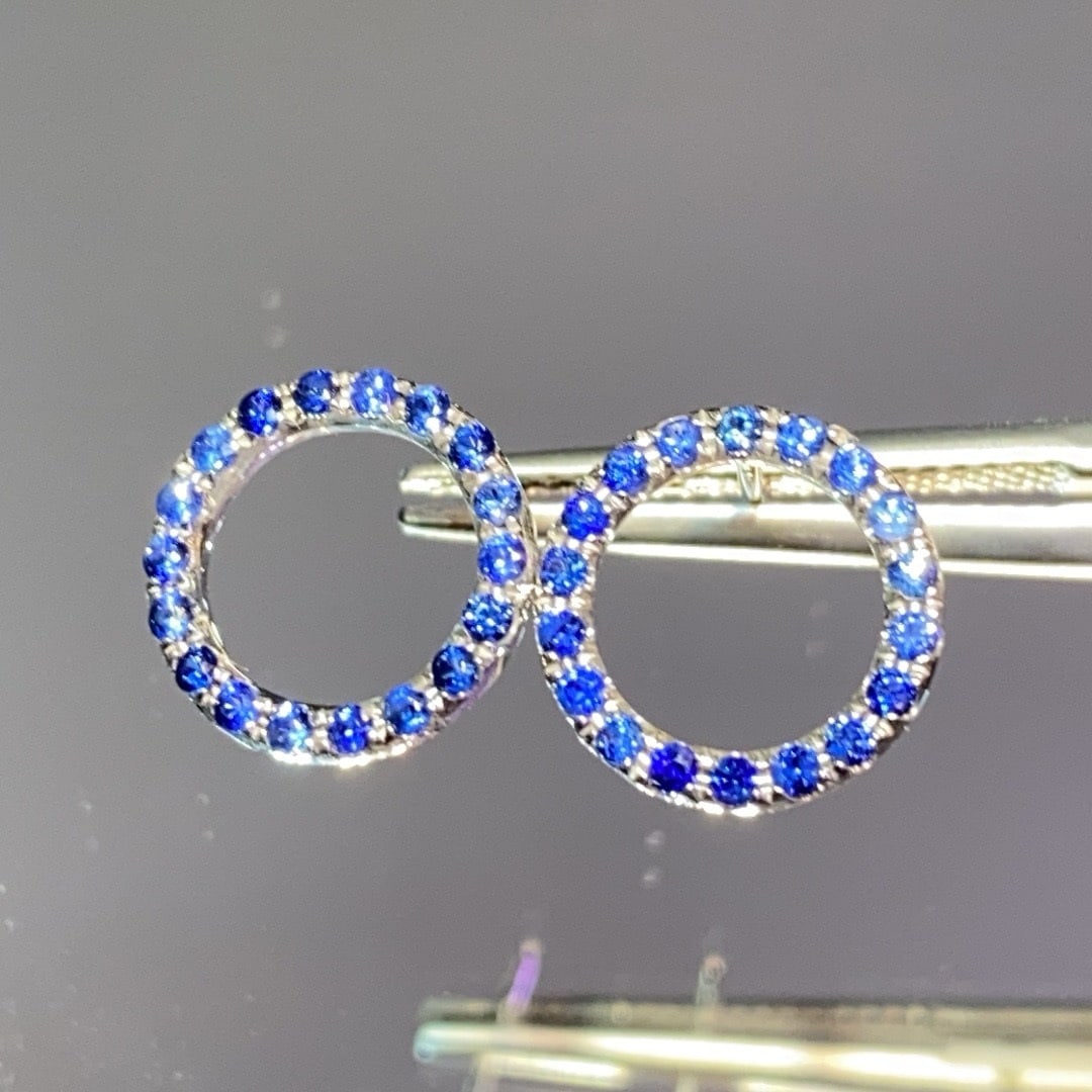 14K GOLD 0.7 CT NATURAL SAPPHIRE & DIAMOND EARRINGS (1 of 5)